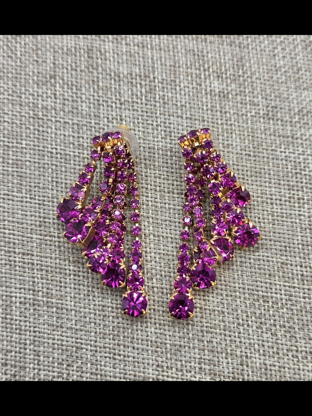 Gold Tassel Drop Earrings with Pink Stone Accent